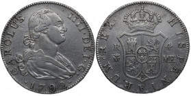 1792. Carlos IV (1788-1808). Madrid. 4 Reales. MF. A&C . Ag. 13,44 g. Rayitas. MBC. Est.40.