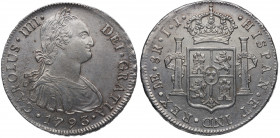 1793. Carlos IV (1788-1808). Lima. 8 Reales. IJ. A&C 909. Ag. 26,82 g. Ligera limpieza. EBC / EBC+. Est.350.