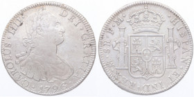 1796. Carlos IV (1788-1808). México. 8 Reales. FM. A&C 959. Ag. 26,79 g. MBC. Est.90.