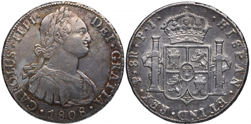 1808. Carlos IV (1788-1808). Potosí. 8 Reales. PJ. A&C . Ag. 26,93 g. Oxidacione...