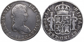 1820. Fernando VII (1808-1833). México. 8 Reales. IJ. A&C . Ag. 26,81 g. Limpieza. MBC. Est.50.