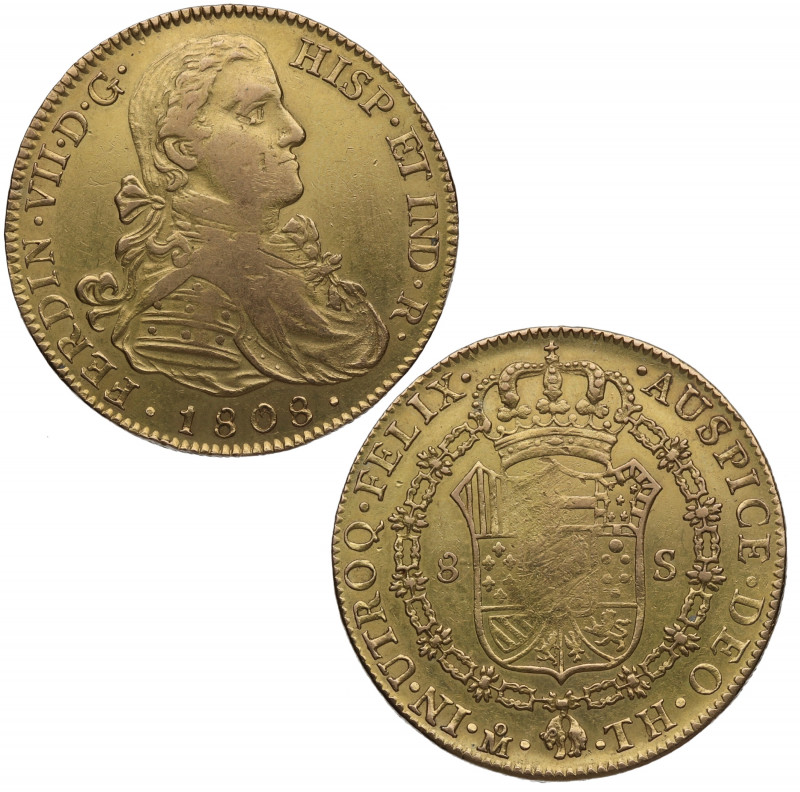 1808. Fernando VII (1808-1833). México. 8 escudos. TH. A&C 1781. Au. 27,03 g. Re...