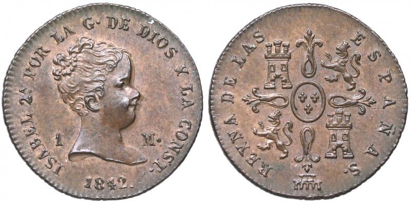 1842. Isabel II (1833-1868). Segovia. 1 Maravedí. A&C 3. Cu. 1,20 g. Doble acuña...