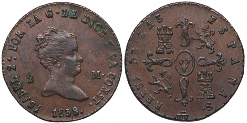 1838. Isabel II (1833-1868). Segovia. 2 Maravedís. A&C 49. Ae. 2,53 g. EBC / EBC...