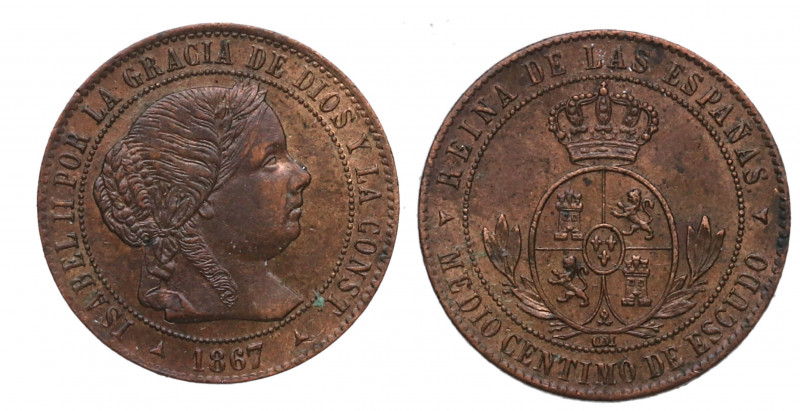 1967. Isabel II (1833-1868). Segovia. 1/2 Céntimo de escudo. CM. A&C 209. Ae. 1,...