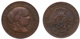 1866. Isabel II (1833-1868). Barcelona. 1 Céntimo de escudo. A&C 213. Ae. 2,57 g. Sin OM. EBC. Est.100.