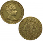 1844. Isabel II (1833-1868). Barcelona. 80 Reales. PS. A&C 711. Au. 6,78 g. EBC+. Est.450.