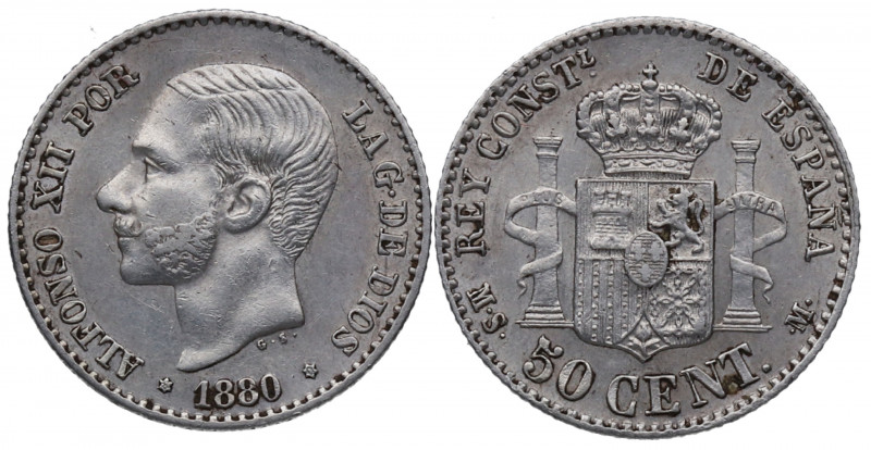 1880*80. Alfonso XII (1874-1885). Madrid. 50 Céntimos. SMM. A&C 11. Ag. 2,08 g. ...