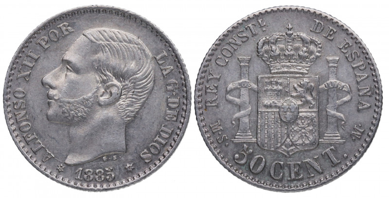 1885*86. Alfonso XII (1874-1885). Madrid. 50 céntimos. MSM. A&C 14. Ag. 2,49 g. ...