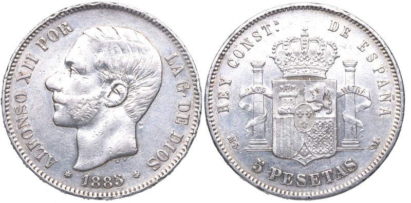 1885*87. Alfonso XII (1874-1885). Madrid. 5 Pesetas. MSM. A&C 62. Ag. 24,87 g. M...
