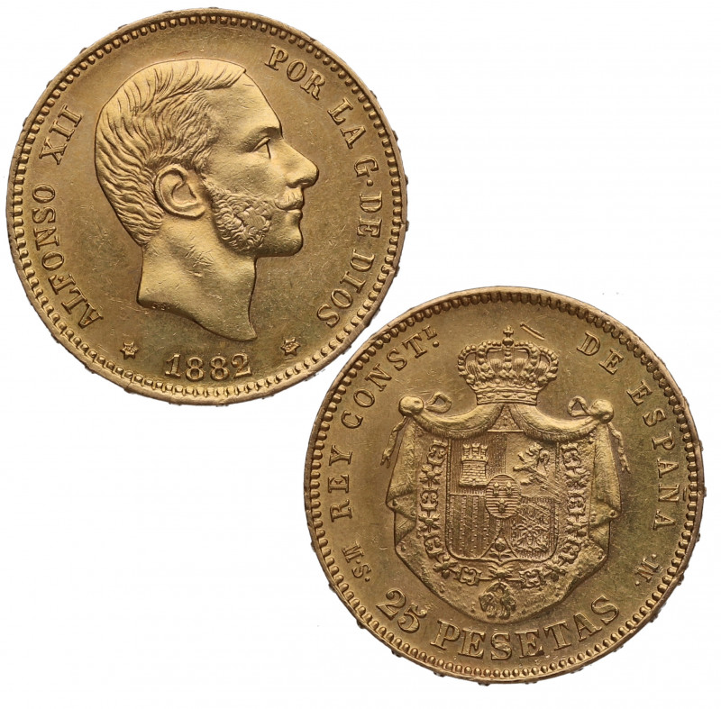 1882*82. Alfonso XII (1874-1885). 25 Pesetas. MSM. A&C 85. Au. 8,08 g. ESCASA. E...