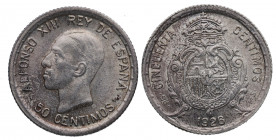 1926. Alfonso XIII (1886-1931). 50 Céntimos. A&C 50. Ag. 2,50 g. SC. Est.20.