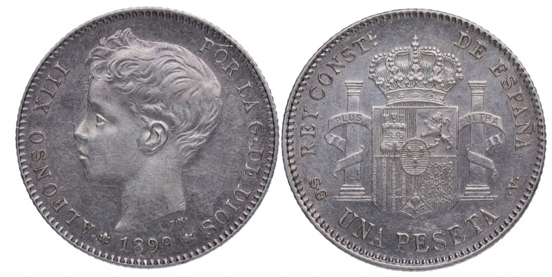 1899*99. Alfonso XIII (1886-1931). Madrid. 1 peseta. SGV. A&C 57. Ag. 5,00 g. At...