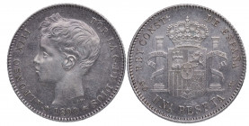 1899*99. Alfonso XIII (1886-1931). Madrid. 1 peseta. SGV. A&C 57. Ag. 5,00 g. Atractiva. EBC / EBC+. Est.50.