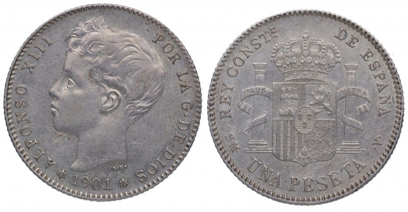 1901*01. Alfonso XIII (1886-1931). Madrid. 1 peseta. SMV. A&C 60. Ag. 4,90 g. At...