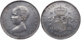 1890*90. Alfonso XIII (1886-1931). 5 Pesetas. MPM. A&C 95. Ag. 25,00 g. MBC. Est.50.