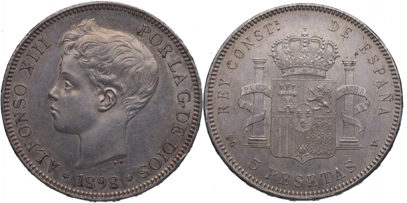 1898*98. Alfonso XIII (1886-1931). Madrid. 5 Pesetas. SGV. A&C 109. Ag. 25,40 g....