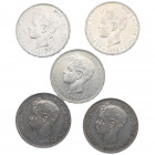 1998. Alfonso XIII (1886-1931). Lote de 5 monedas de 5 Pesetas. SGV. A&C . Ag. Calidad media EBC-. Est.90.