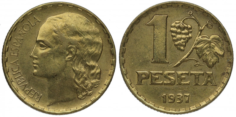 1937. II República (1931-1939). 1 Peseta. A&C 41. Ln. 5,01 g. Buen relieve. EBC+...