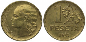 1937. II República (1931-1939). 1 Peseta. A&C 41. Ln. 5,01 g. Buen relieve. EBC+. Est.40.