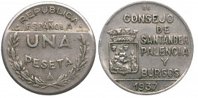 1937. Guerra Civil (1936-1939). 1 Peseta Consejo de Santander, Palencia y Burgos. . A&C 35. Ni. MBC+. Est.30.