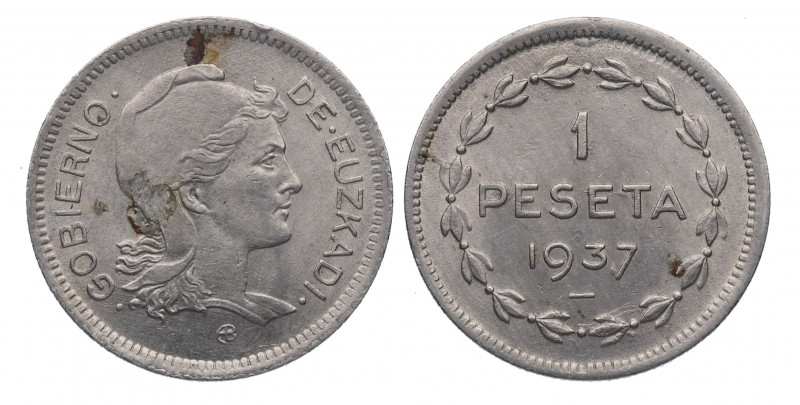 1937. Guerra Civil (1936-1939). 1 Peseta Gobierno de euzkadi. A&C 14. Ni. 4,13 g...