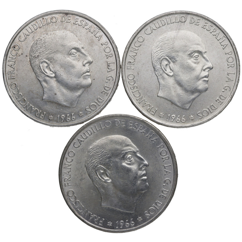 1966*66*67*68. Franco (1939-1975). 100 pesetas. Lote de TRES monedas. Ag. EBC. E...