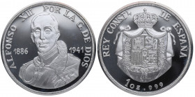 sd. Juan Carlos I (1975-2014). Medalla Alfonso XIII. Onza. Ag. 31,25 g. SC. Est.40.