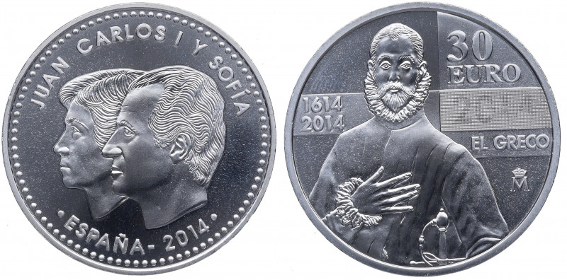 2014. Juan Carlos I (1975-2014). 30 Euros. Ag. SC. Est.45.