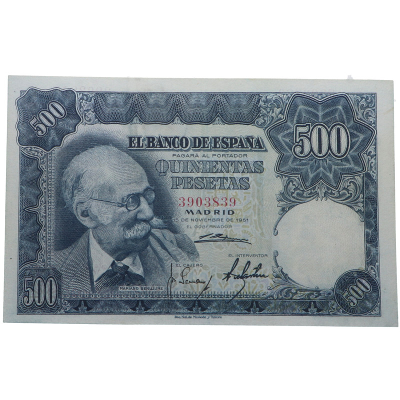 1951. Estado Español (1936-1975). 500 Pesetas. Pick# 142. Mariano Benlliure. EBC...