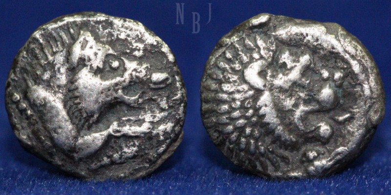 Baktria, uncertain mint AR Diobol. (1.10gm, 10mm) Circa 4th century BC. Forepart...