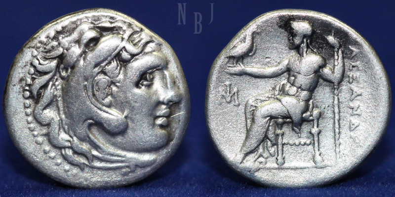 Alexander III, “the Great” 336-323 BC, Silver Drachm, (4.08gm, 19mm) Obv: Head o...