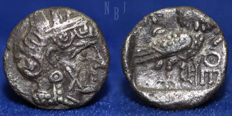 South Arabia, Qatabanian (3rd - 2nd cen. BC). AR Hemidrachm. (1.20gm, 11mm) Helm...
