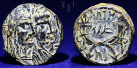 NABATAEA. Aretas IV, with Shaqilat. 9 BC-AD 40. Æ Drachm, Petra mint, 4.30gm, 18mm, Almost EF