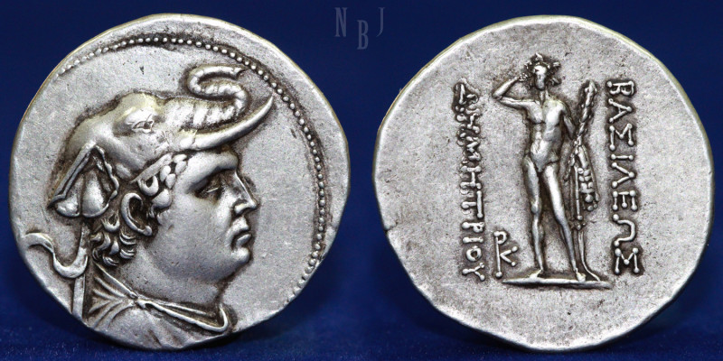 BAKTRIA; Greco-Baktrian Kingdom. Demetrios I Aniketos. Circa 200-185 BC. AR Tetr...