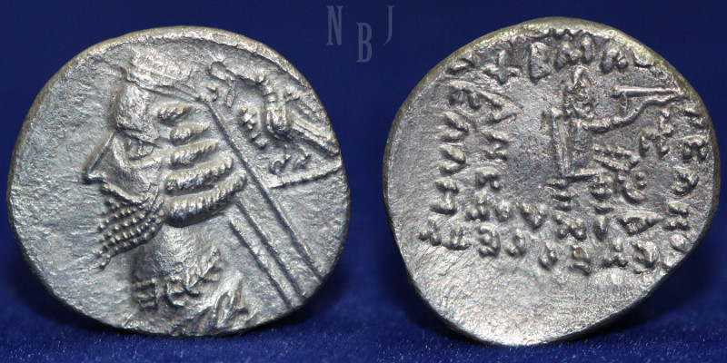 PARTHIAN EMPIRE. Phraates IV. 38-2 BC. AR Drachm (3.68gm, 20mm) Ragaa mint, Diad...