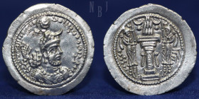 SASANIAN KINGS; Yazdgerd I. 399-420 AD. AR Drachm, mint of BLX, 4.25gm, 27mm, EF