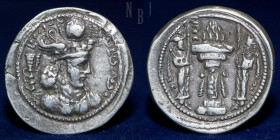 SASANIAN KINGDOM Varhran (Bahram) IV. Silver Drachm AS mint 3.05g, 23mm, ABOUT EF