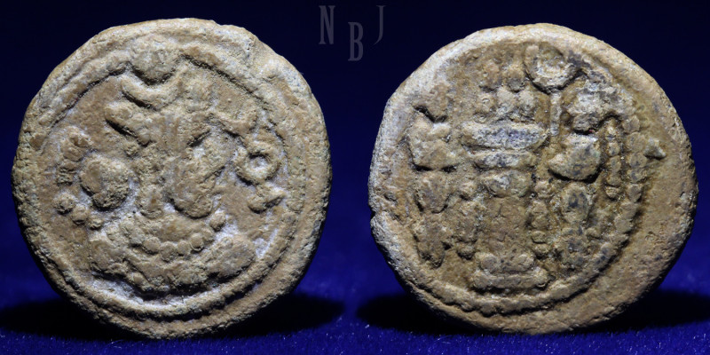 SASANIAN KINGDOM; Shapur II, 309-379, lead, (3.99gm, 18mm) king's bust right, cr...