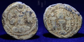 SASANIAN KINGDOM: Shapur II, 309-379, lead, 3.35gm, 17mm, VF