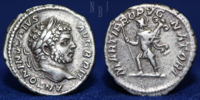 ROMAN; Caracalla Denarius MARTI PROPVGNATORI. Rome mint, 3.18gm, 18mm, Good VF