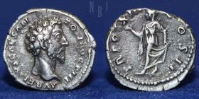 ROMAN; Marcus Aurelius AR Denarius Spes from Rome AD 158- 159, 3.40gm, 18mm, VF