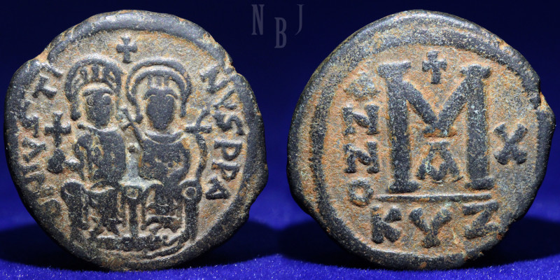 ARAB-BYZANTINE. In the style of Justin II. After 641 AD. Æ Follis Scythopolis (B...