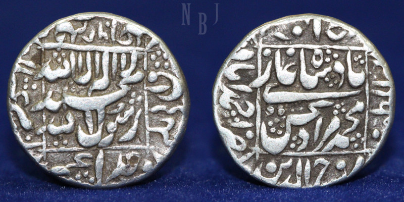 MUGHAL: Murad Bakhsh, 1658, AR rupee (11.46gm, 23mm) Ahmadabad, AH1068, KM-272.1...