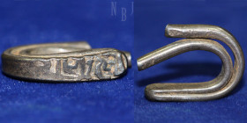 DUTCH CEYLON: AR "Fishhook" Larin, 16th-19th century. Barbarous Arabic inscriptions. 4.76gm, 21mm, VF