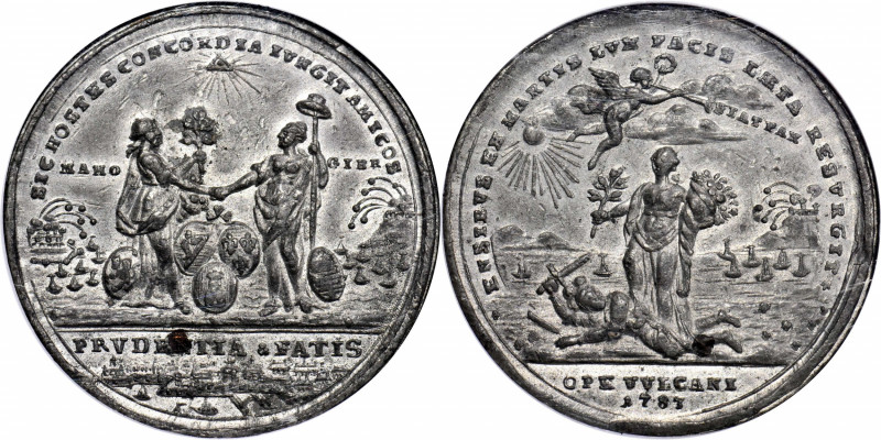 1783 Treaty of Paris Medal. White Metal, with Copper Plug. Betts-610, Eimer-804,...