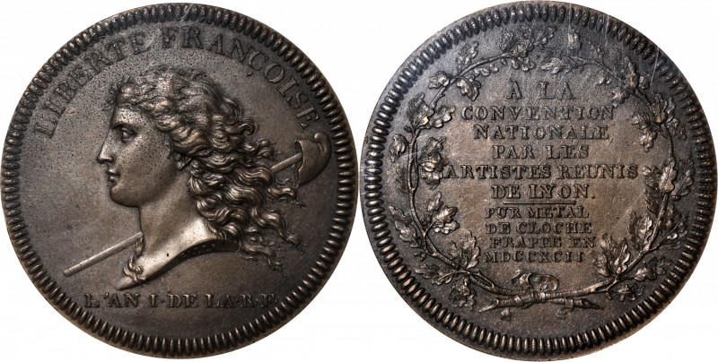 France. 1792 Lyon Convention Medal. By Galle. Maz-318. Bell Metal. MS-64 (NGC)....