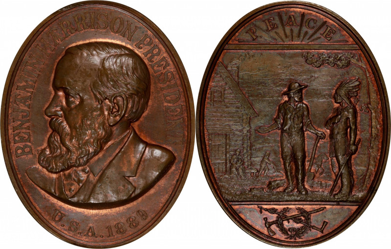 1889 Benjamin Harrison Indian Peace Medal. By Charles E. Barber and George T. Mo...