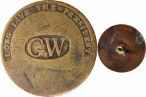 (1789) George Washington Inaugural Button. LONG LIVE THE PRESIDENT, Closely Spaced GW in Oval. Cobb-5, DeWitt-GW 1789-7. Brass. Very Fine.

With ori...