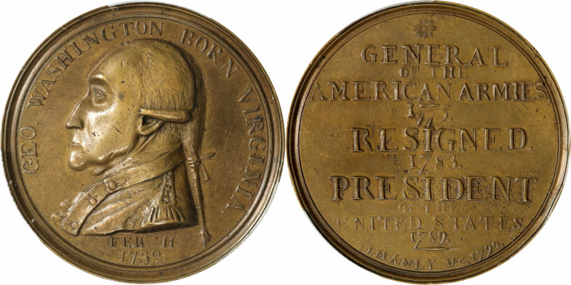 1790 Manly Medal. Original Dies. Musante GW-10, Baker-61B. Brass. Specimen-58 (P...